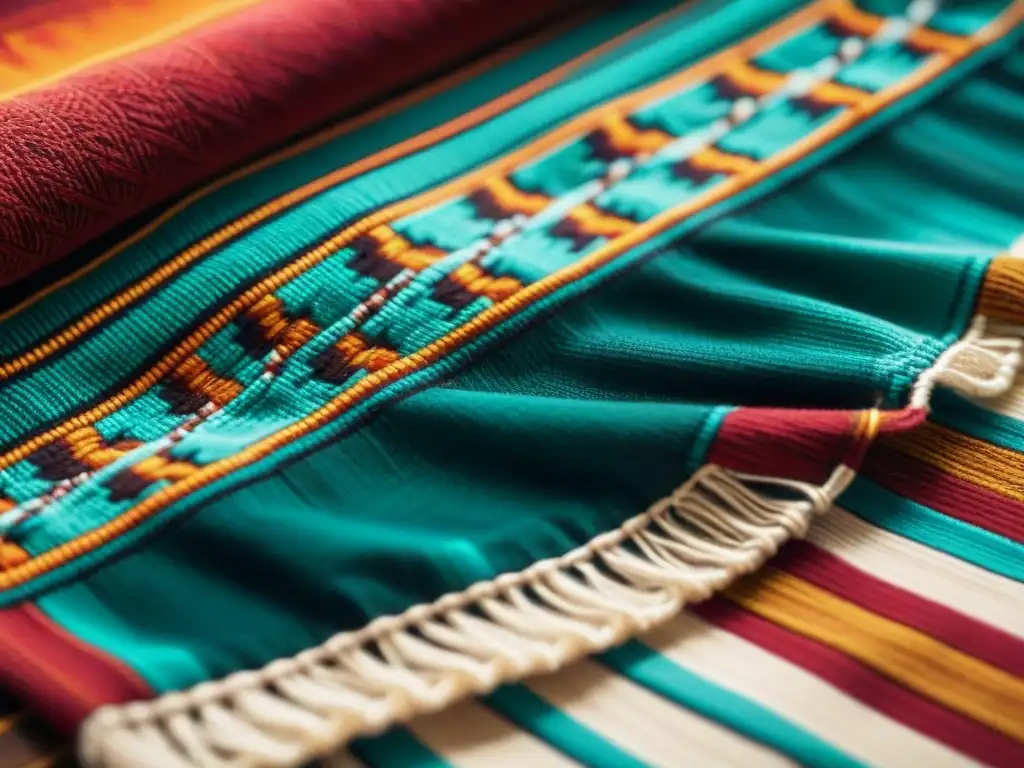 Una obra textil que fusiona técnicas textiles indígenas modernas con diseños contemporáneos y tradicionales en vibrantes colores y detallada artesanía