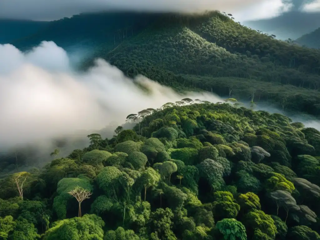 Un paisaje detallado de la exuberante Amazonía peruana, donde la deforestación impacta el ecosistema