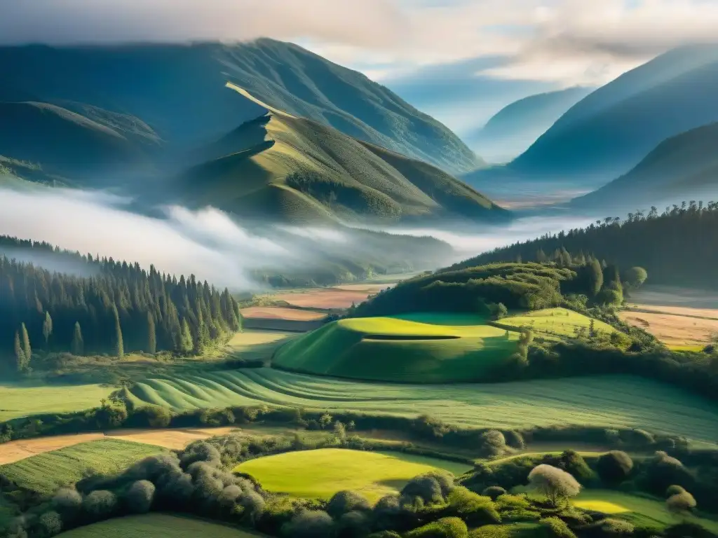 Paisaje verde en Araucanía, Chile, reflejando la tranquilidad de la naturaleza y el conflicto territorial Mapuche