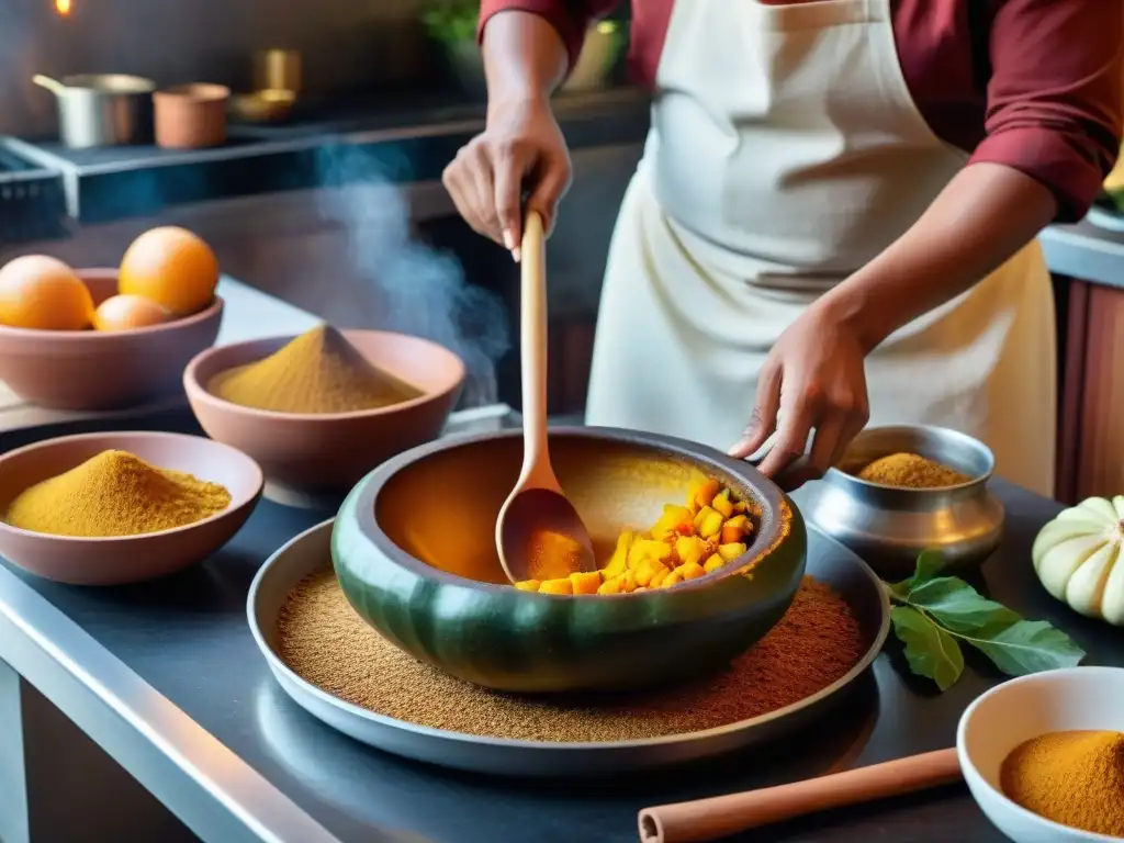 Preparación de la receta tradicional de ayote en miel en cocina indígena