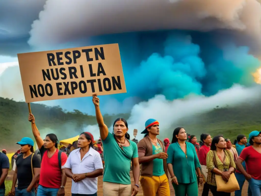 Protesta de comunidad indígena contra empresas extractivas