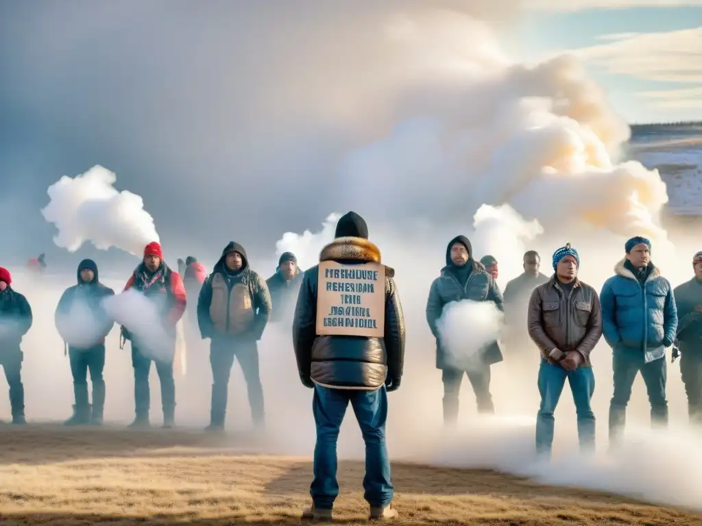 Protesta indígena en Standing Rock con lema 'Lucha indígena por tierra moderna'