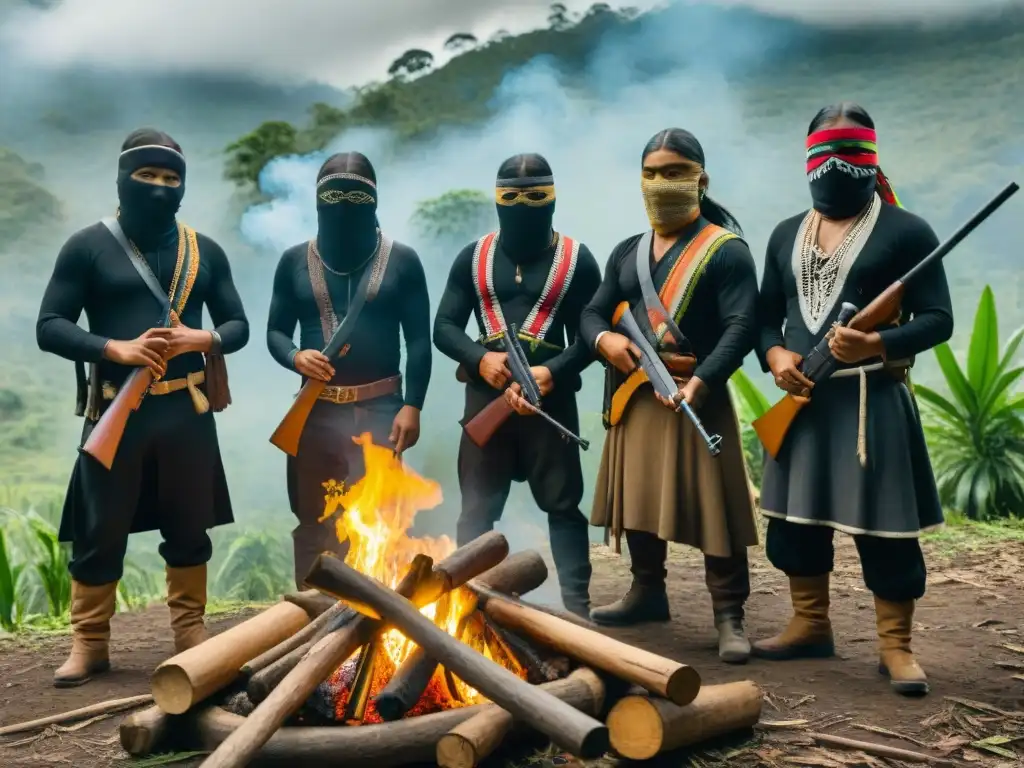 Rebeldes Zapatistas en la selva de Chiapas luchando por derechos indígenas