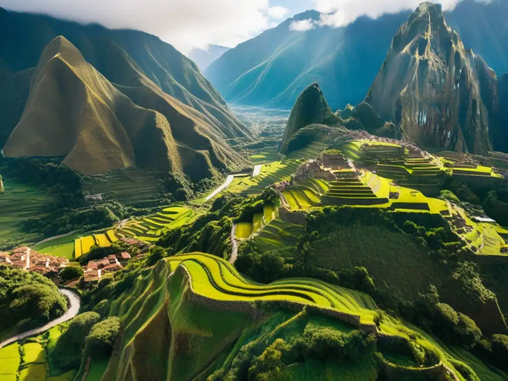 Red de caminos incas entre montañas andinas, destacando el urbanismo sostenible de culturas indígenas