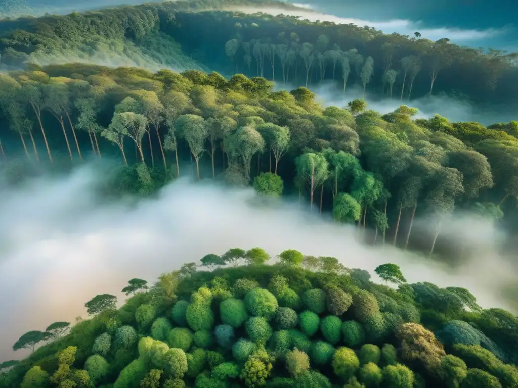 Reforestación con Guardianes Indígenas: Nativo plantando árboles en un bosque frondoso, bajo un dosel de luz solar