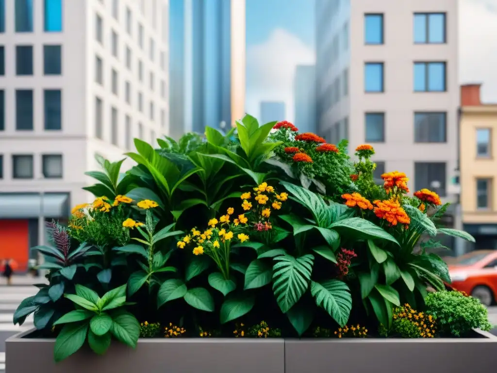 Un rincón urbano donde la botánica indígena se fusiona con la modernidad de la ciudad, creando un contraste impactante