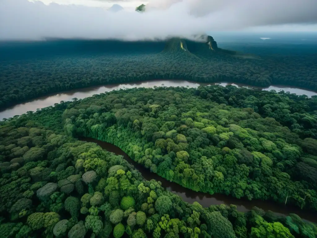 Un río serpenteante atraviesa la exuberante selva del Amazonas, revelando la armonía entre la naturaleza y las comunidades indígenas