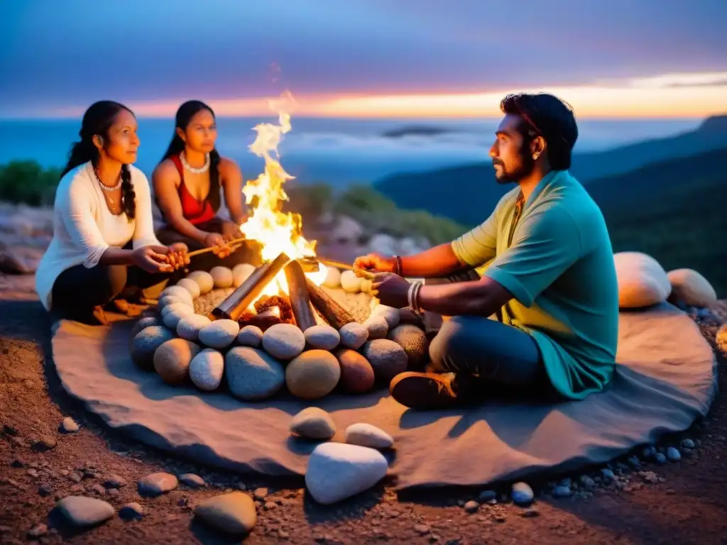 Un ritual con fuego en sanación: sanadores indígenas realizan un poderoso ritual nocturno entre piedras y antorchas encendidas