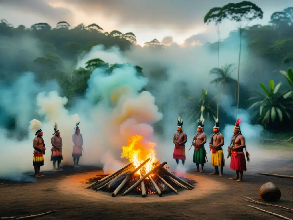 Un ritual funerario indígena en la Amazonía: danzas, vestimentas coloridas y una pira funeraria iluminada