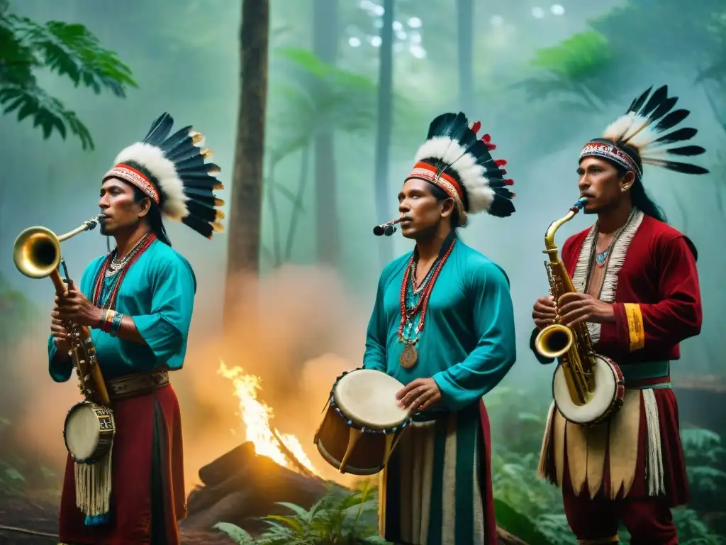 Música ritual indígena en mágico bosque americano