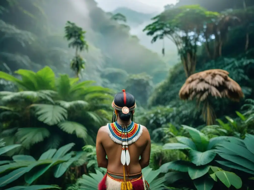 Ritual sagrado de pueblos indígenas en la selva, destacando la conexión con la conservación de la biodiversidad