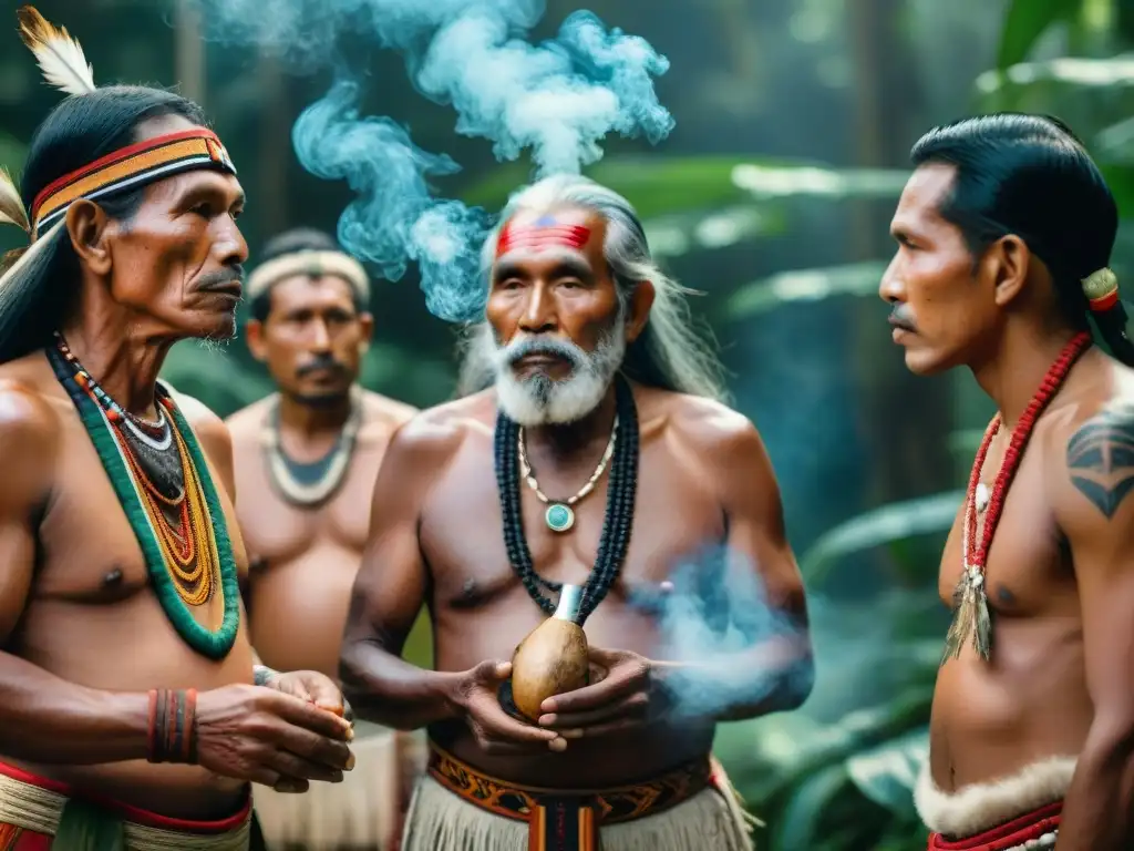 Rituales ancestrales con Tabaco sagrado cultura indígena en círculo ceremonial