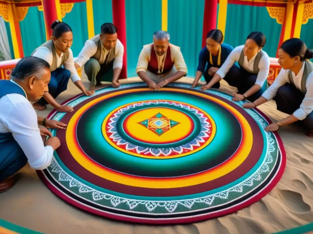 Rituales de arte indígena: creación de un mandala de arena en vibrantes colores