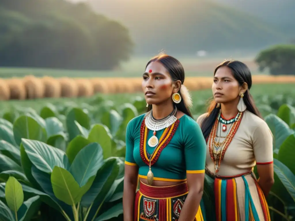 Rituales de cosecha en culturas indígenas: Grupo étnico en campo agrícola, vestimenta tradicional, expresiones de gratitud bajo el sol