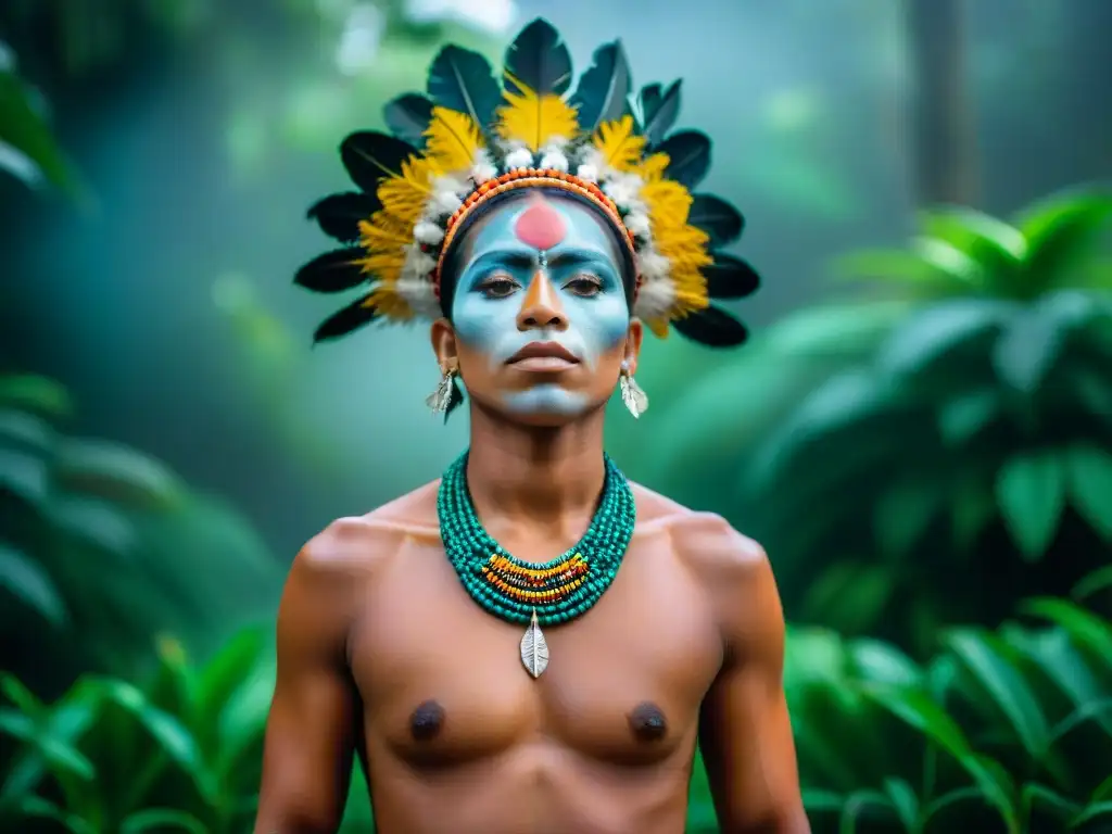 Rituales funerarios indígenas Américas: Ceremonia ancestral en la selva amazónica con pinturas corporales y danzas rituales