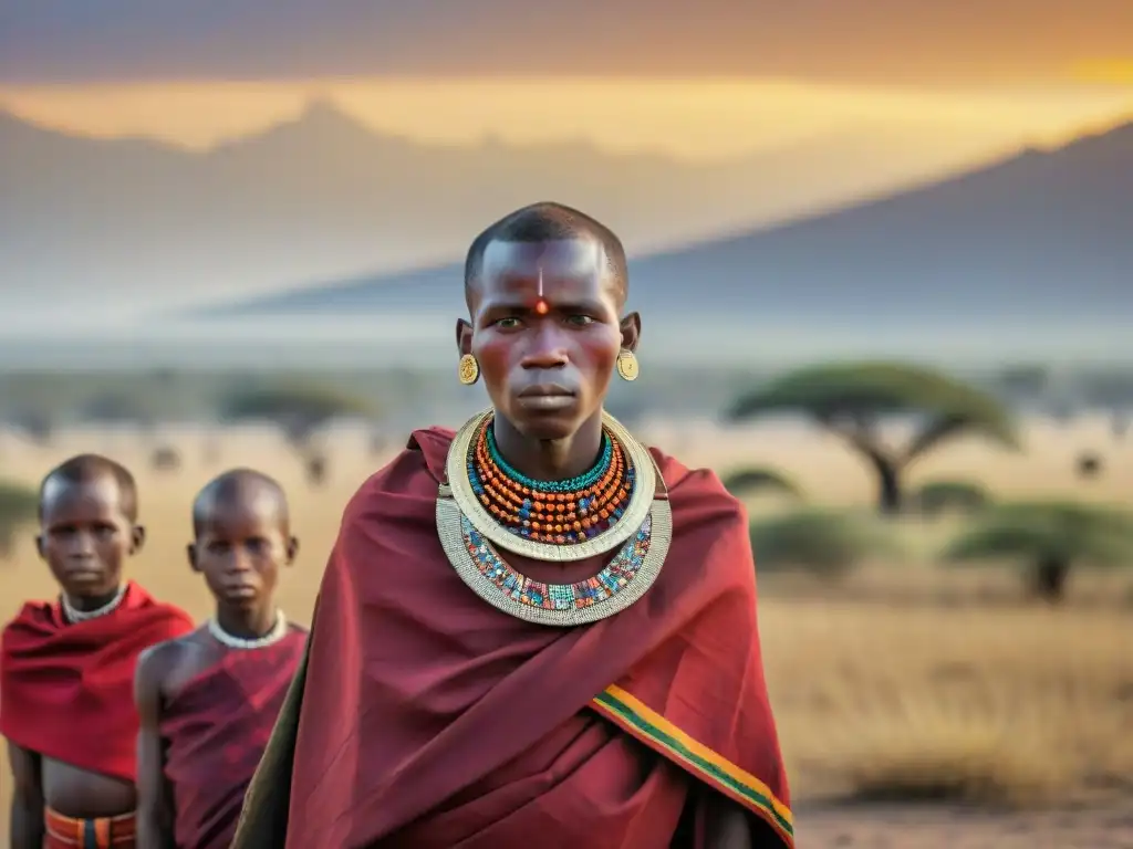 Rituales de transición masculina en tribus indígenas: Jóvenes Masai en ceremonia bajo el cielo africano