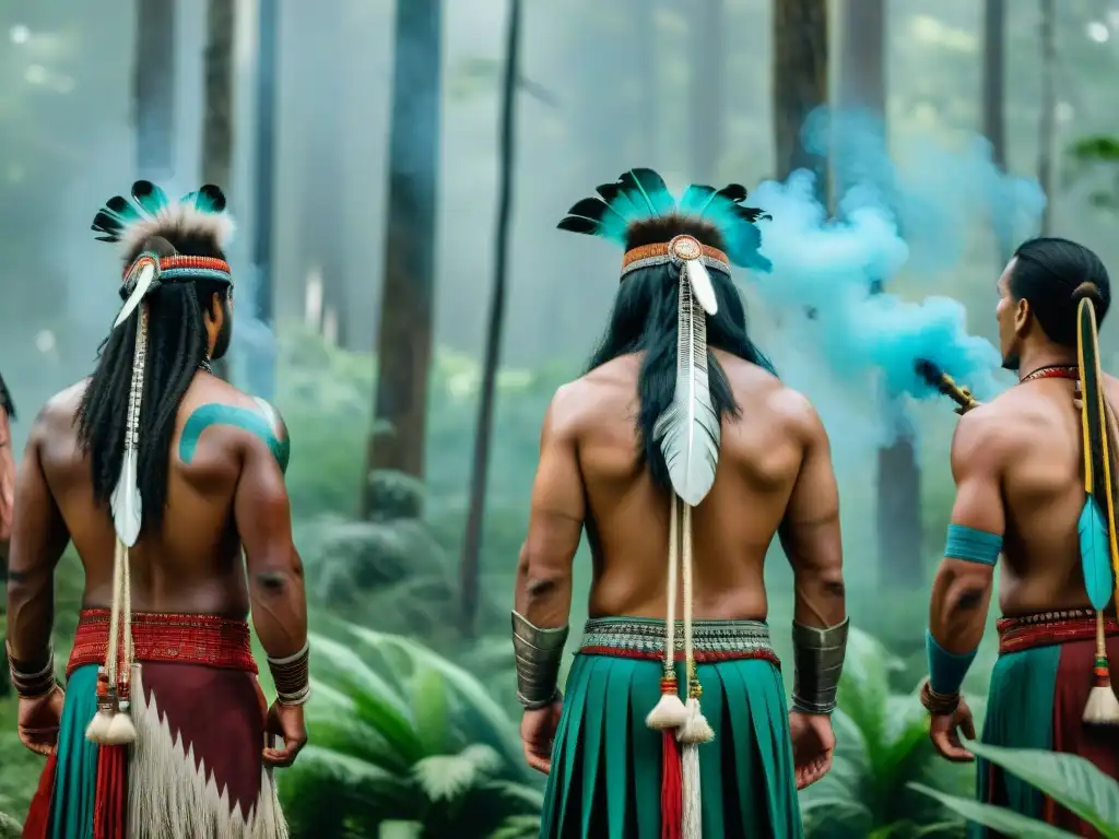 Rituales de sanación en culturas guerreras: Indígenas realizan ritual en la selva con plumas y pinturas corporales