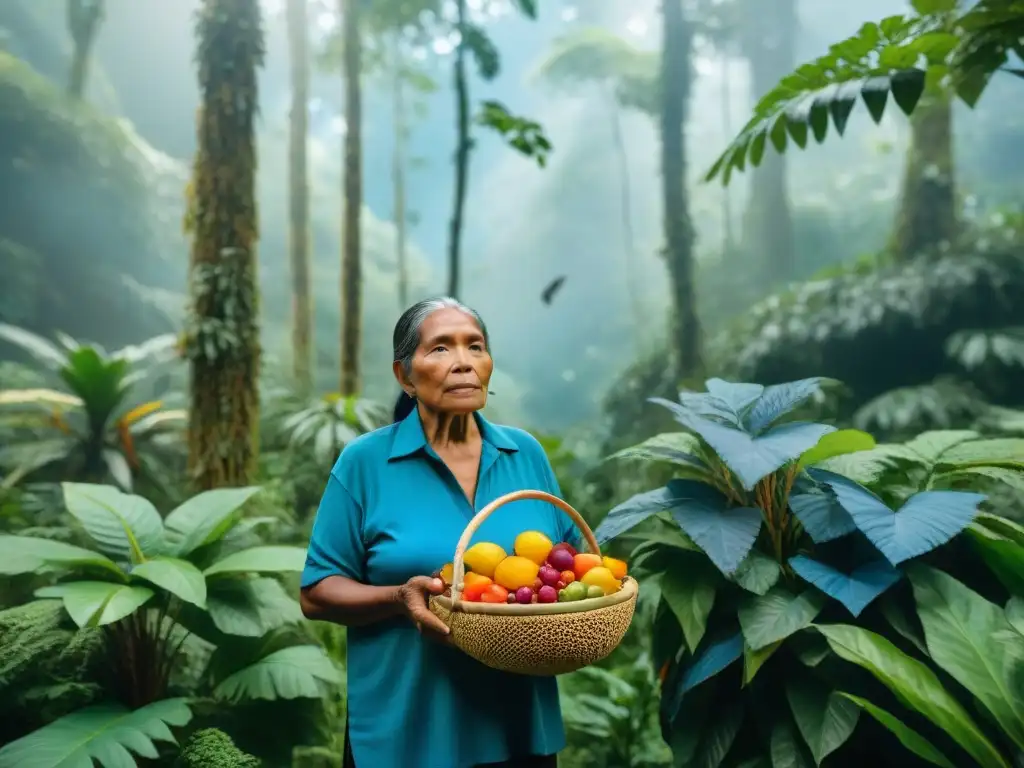 Un sabio anciano indígena comparte sabiduría sobre nutrición ancestral a su comunidad en la exuberante selva