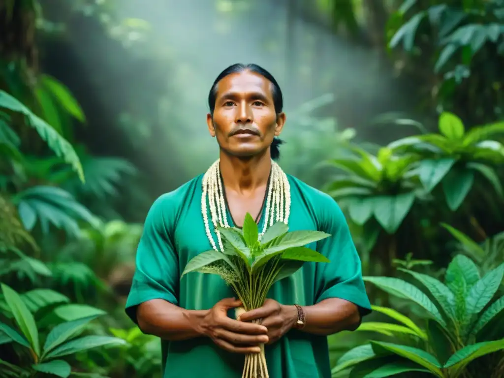 Un sabio sanador indígena comparte sabiduría ancestral sobre plantas medicinales culturas indígenas en la exuberante selva