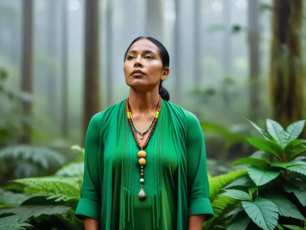 Un sanador indígena cuidando plantas medicinales en la selva, resaltando la conservación de plantas medicinales indígenas