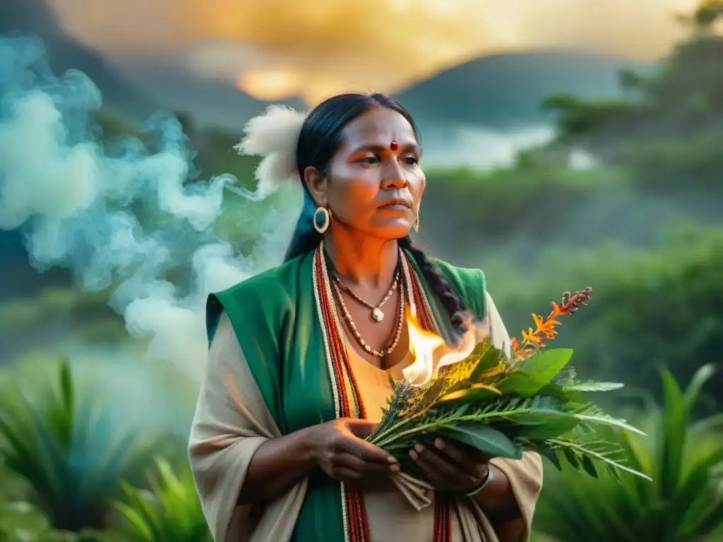 Un sanador indígena realiza un ritual sagrado en la naturaleza