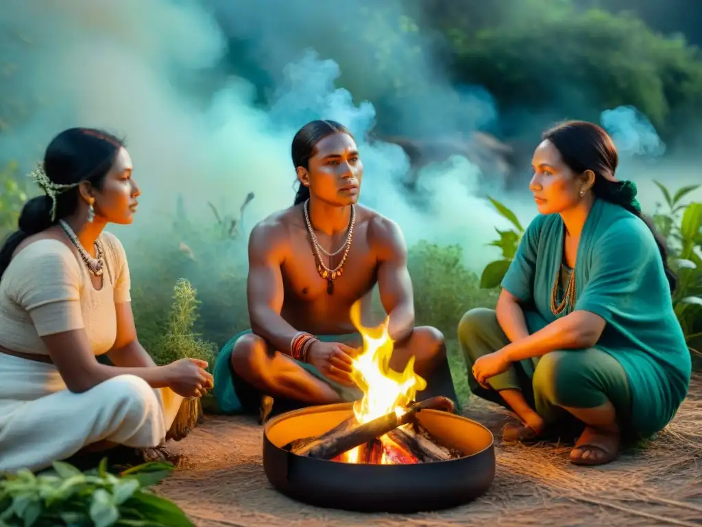 Sanadores indígenas en ritual con hierbas medicinales