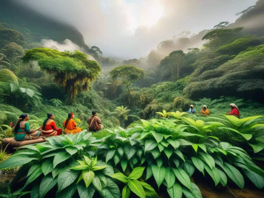 Sanadores indígenas en la selva con plantas medicinales en culturas indígenas