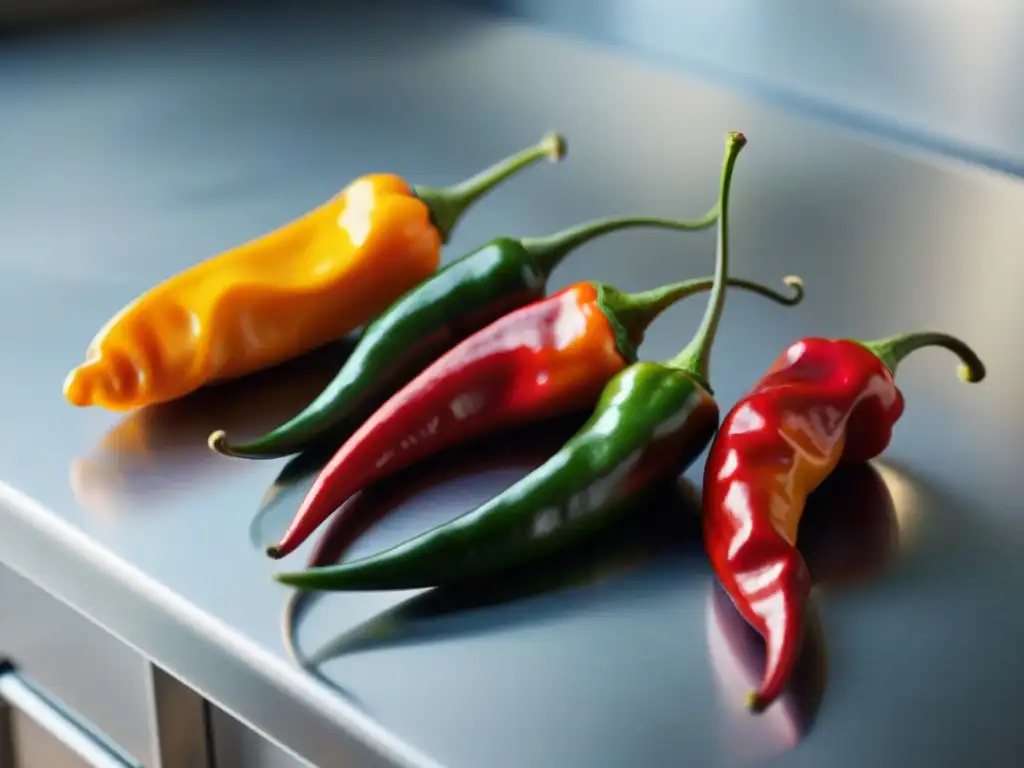 Una selección vibrante de chiles indígenas en una cocina moderna