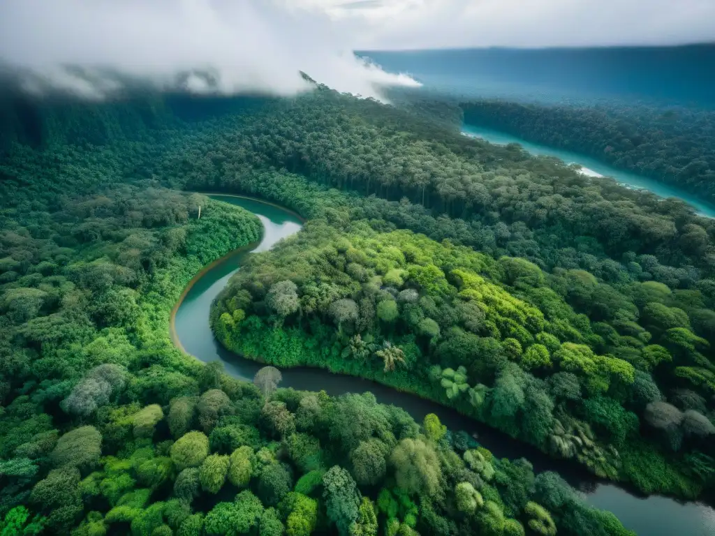 Selva exuberante con río y biodiversidad: Gestión recursos naturales comunidades indígenas