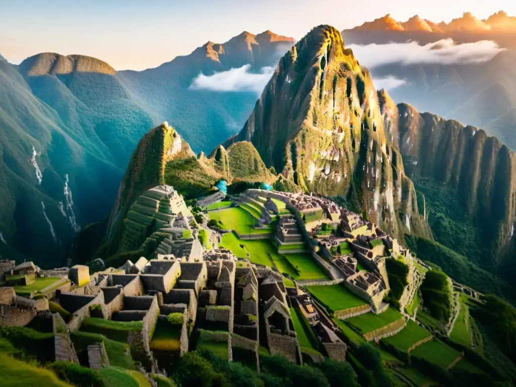 El sol ilumina Machu Picchu al amanecer, mostrando el urbanismo sostenible de las culturas indígenas