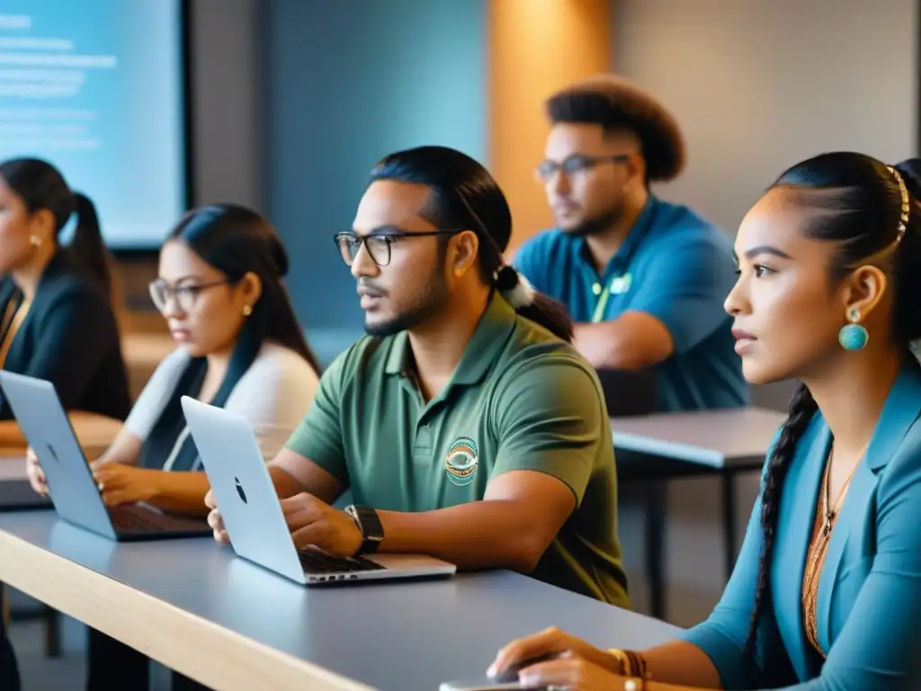 Un taller de tecnología educativa para estudiantes indígenas, con laptops y tabletas