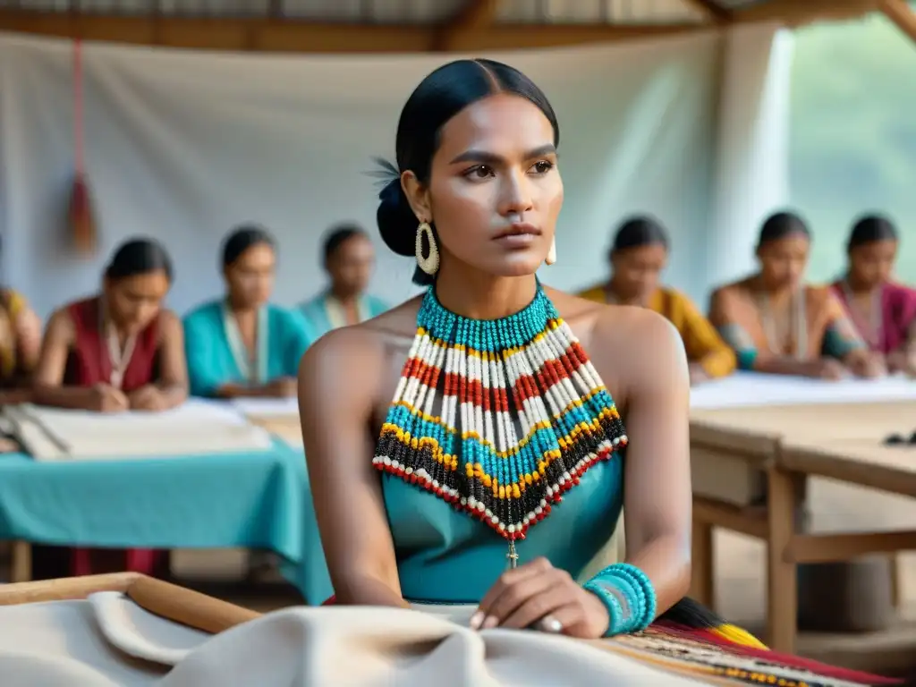 Un taller vibrante donde diseñadores indígenas crean moda tradicional con un toque moderno