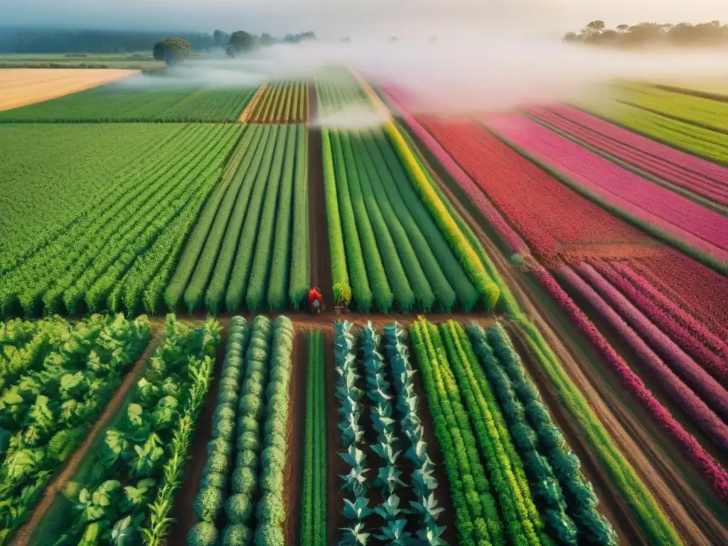 Siembra indígena con tecnología GPS: agricultores tradicionales trabajan con precisión en un campo exuberante y vibrante