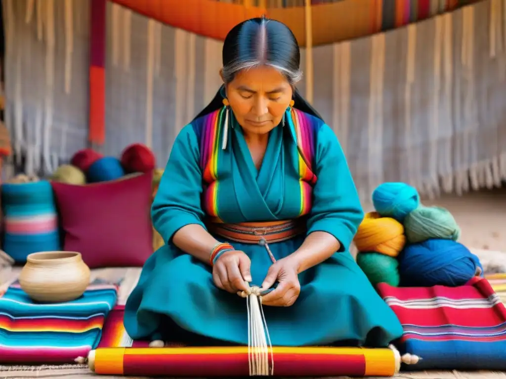 Un tejedor Aymara experto en un telar de cintura, preservación cultural textiles Aymaras