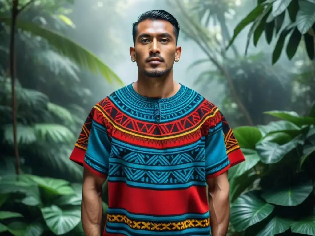 Textil maya con patrones vibrantes en selva, reflejando significado textiles mayas culturas indígenas