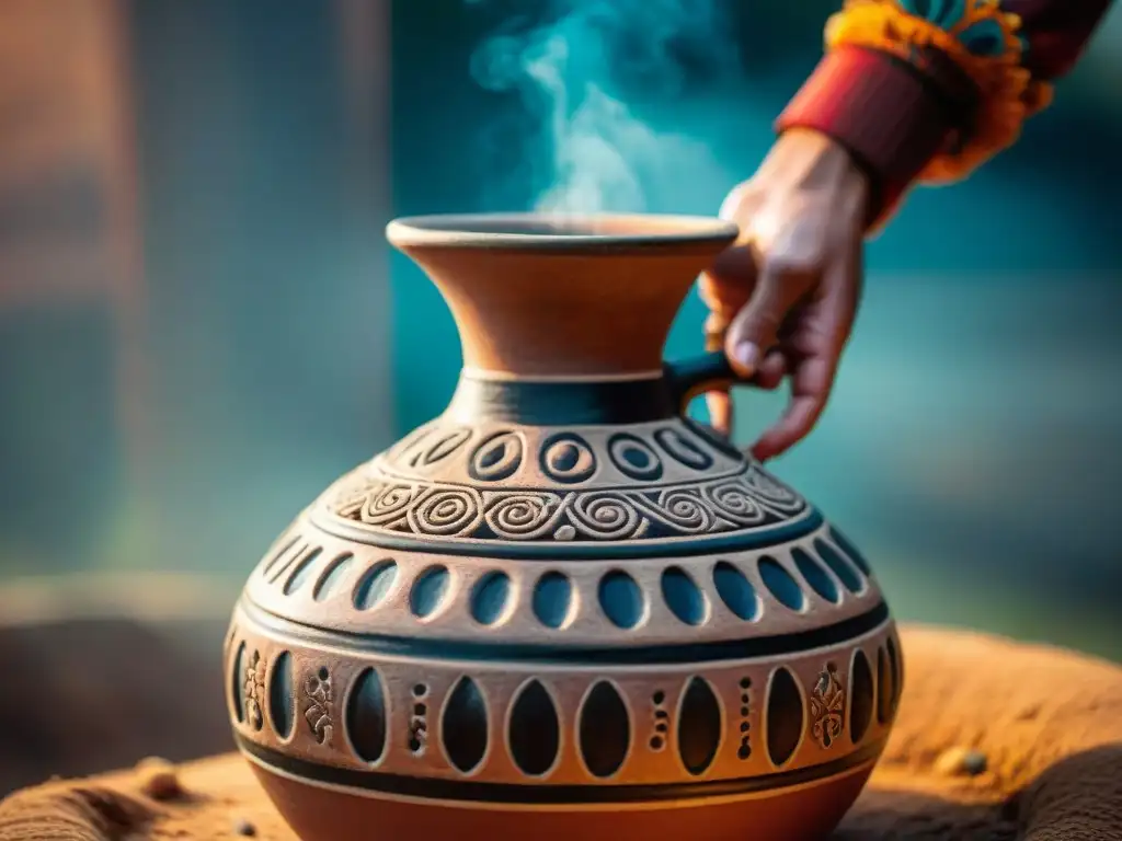 Fermentación tradicional de tepache prehispánico en vaso de cerámica decorado