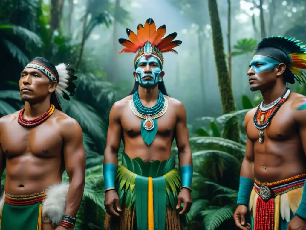 Una tribu indígena en armonía con la naturaleza, realizando un ritual tradicional en la selva