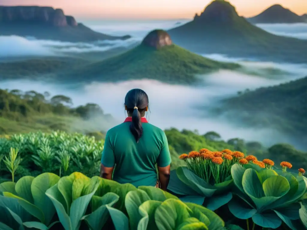 Turismo responsable en comunidades indígenas: amanecer sereno en paisaje exuberante con rituales matutinos