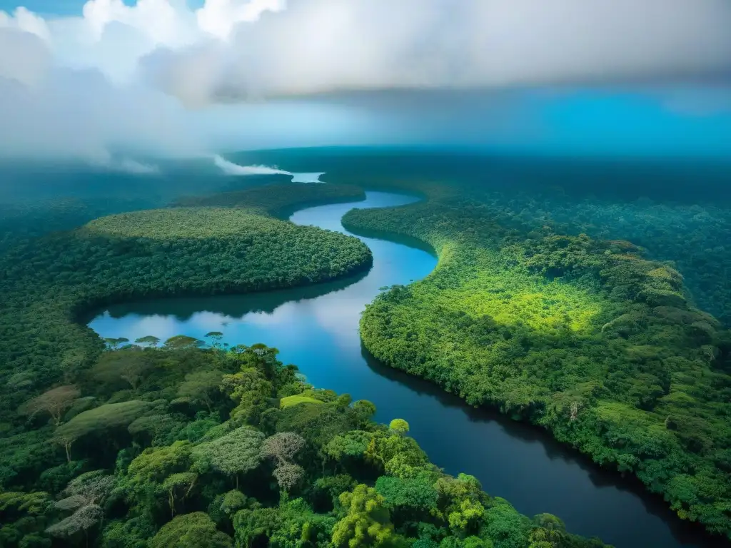 Turismo sostenible en el Amazonas: Vista detallada de la exuberante selva amazónica con su rica biodiversidad y paisajes coloridos