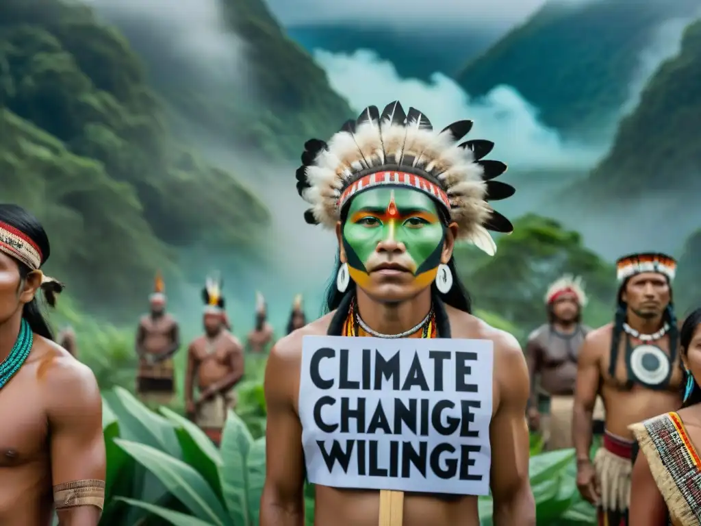 Unidos por el arte indígena y la lucha contra el cambio climático, un grupo de nativos protesta en la selva