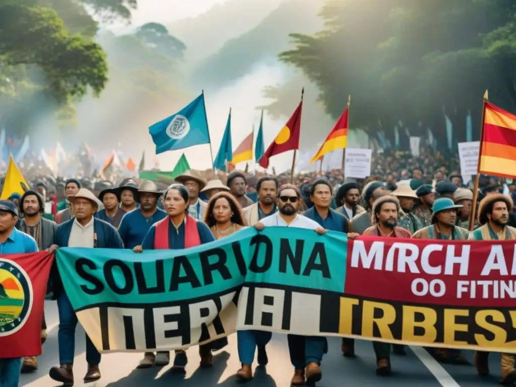 Unidos en la Marcha por la Tierra de 1990: líderes indígenas y activistas ambientales marchan con pasión y determinación en la selva