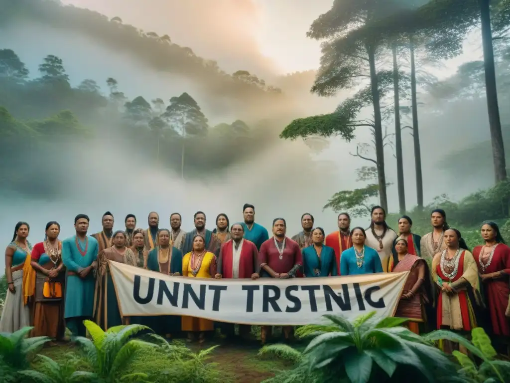 Unidos en resistencia: indígenas con mensajes de lucha y orgullo, en trajes tradicionales en la selva