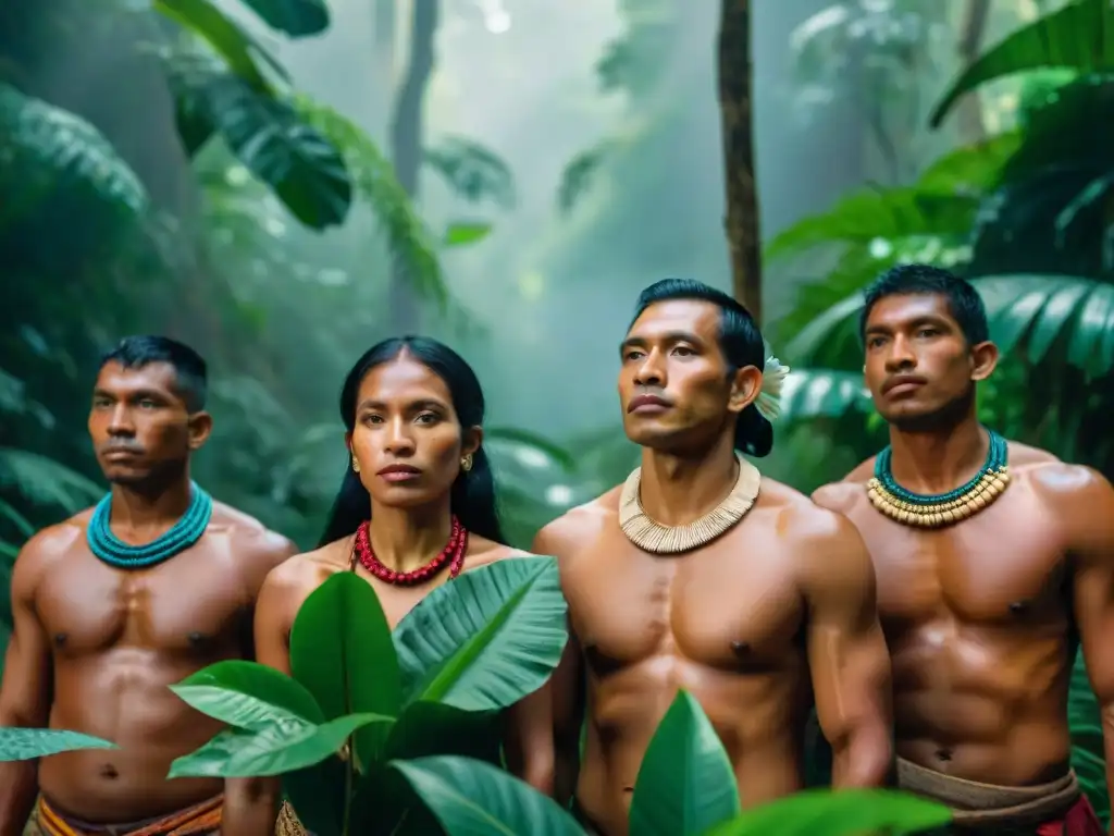 Unidos en la selva: comunidad indígena en luchas contemporáneas, con atuendos tradicionales y determinación