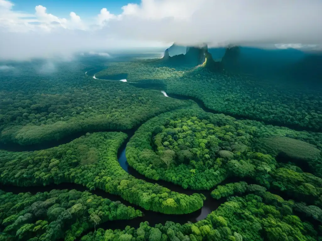 Un vasto y vibrante Amazonas, con su exuberante vegetación y el río brillante, esencial para los derechos indígenas