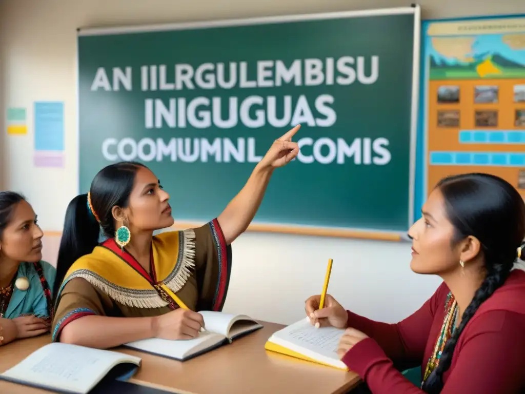 Una vibrante clase de educación bilingüe en culturas indígenas con alumnos participativos y un maestro indígena