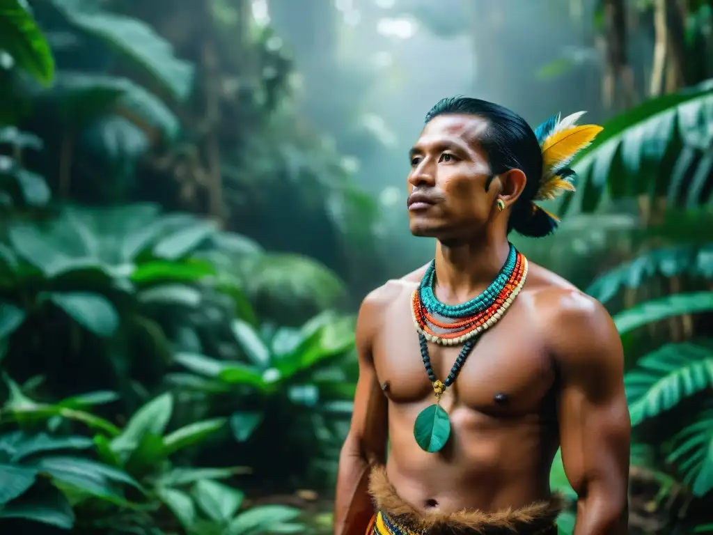 Vibrante comunidad amazónica en la selva, mostrando danzas, artesanías y caza