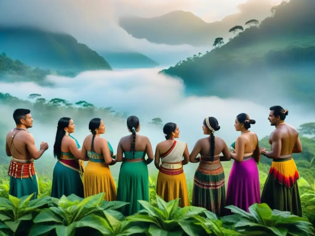 Una vibrante comunidad indígena se reúne para actividades culturales tradicionales en un entorno natural