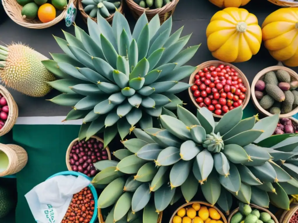 Una vibrante escena de mercado en Ciudad de México con productos de nopal, reflejando su importancia en culturas indígenas