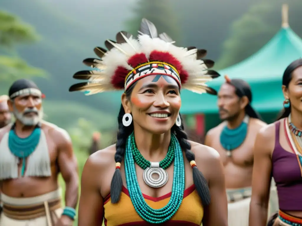 Celebración vibrante en festival de cine indígena con comunidad diversa, orgullo cultural y expresión artística en la selva