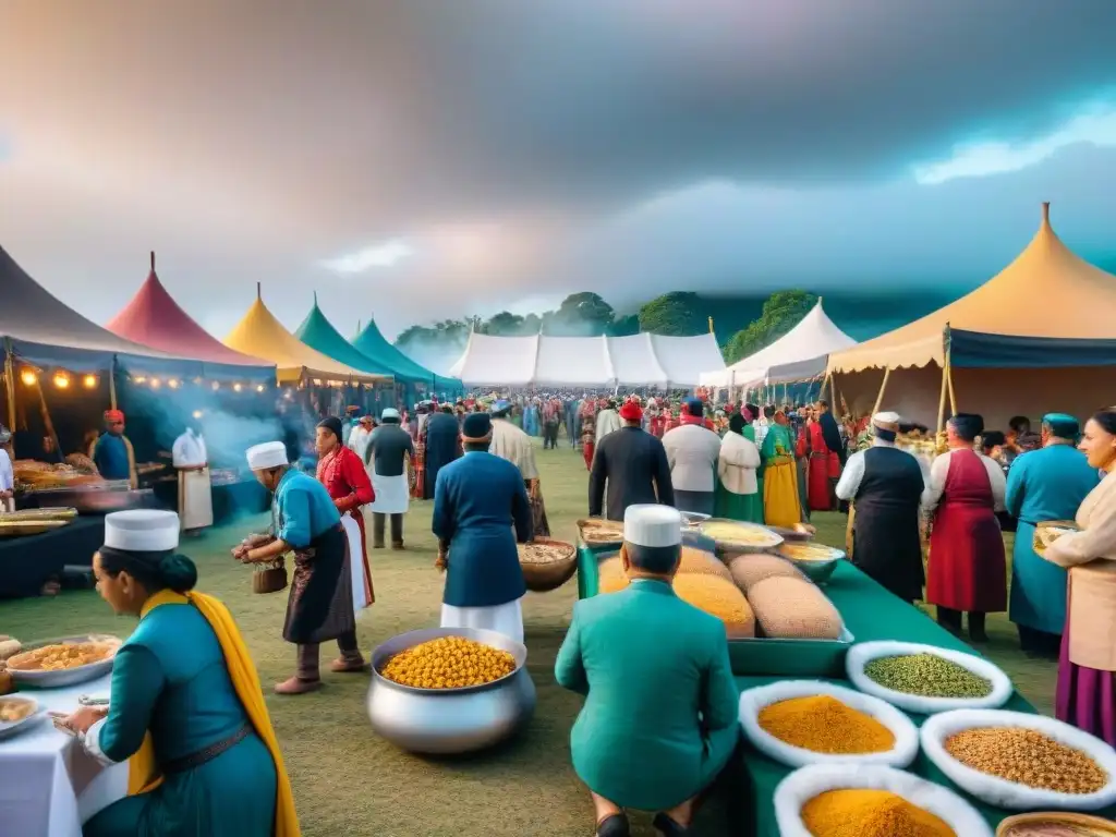 Celebración vibrante en un festival gastronómico indígena, historia de colores y sabores